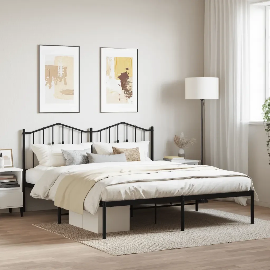 Letto matrimoniale | Letto per adulti | Giroletto con Testiera in Metallo Nero 180x200 cm - Image 2