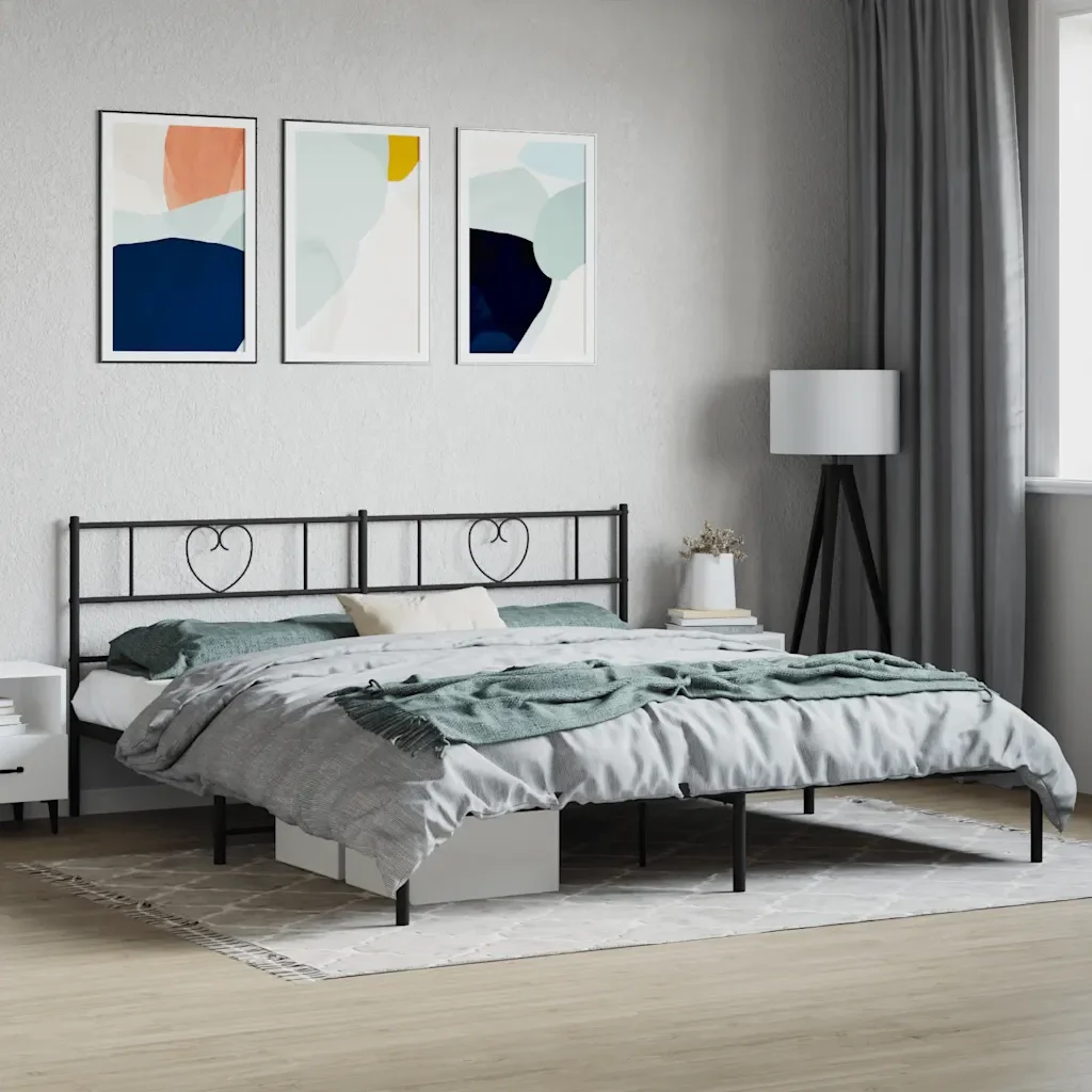 Letto matrimoniale | Letto per adulti | Giroletto con Testiera in Metallo Nero 180x200 cm - Image 2