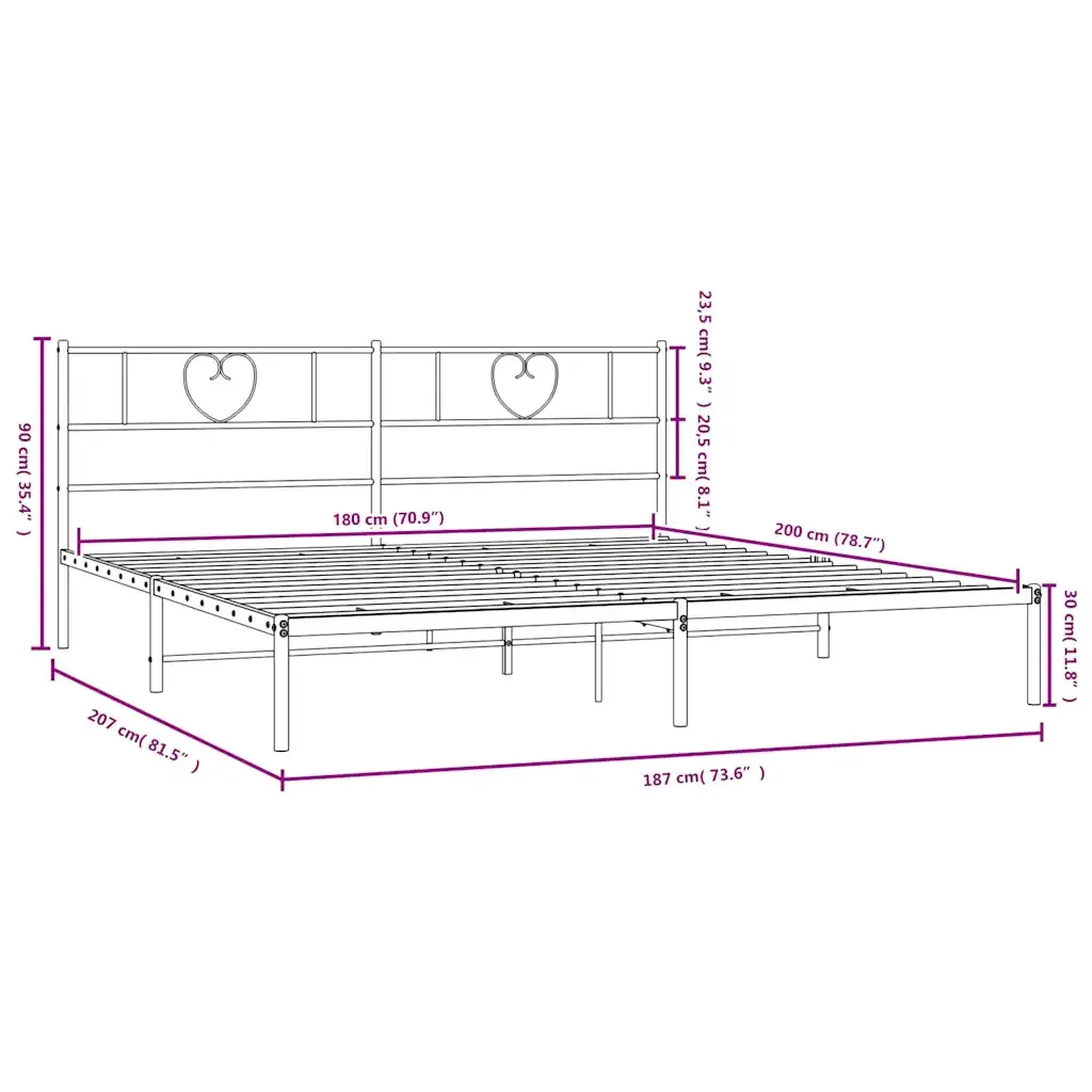 Letto matrimoniale | Letto per adulti | Giroletto con Testiera in Metallo Nero 180x200 cm - Image 9