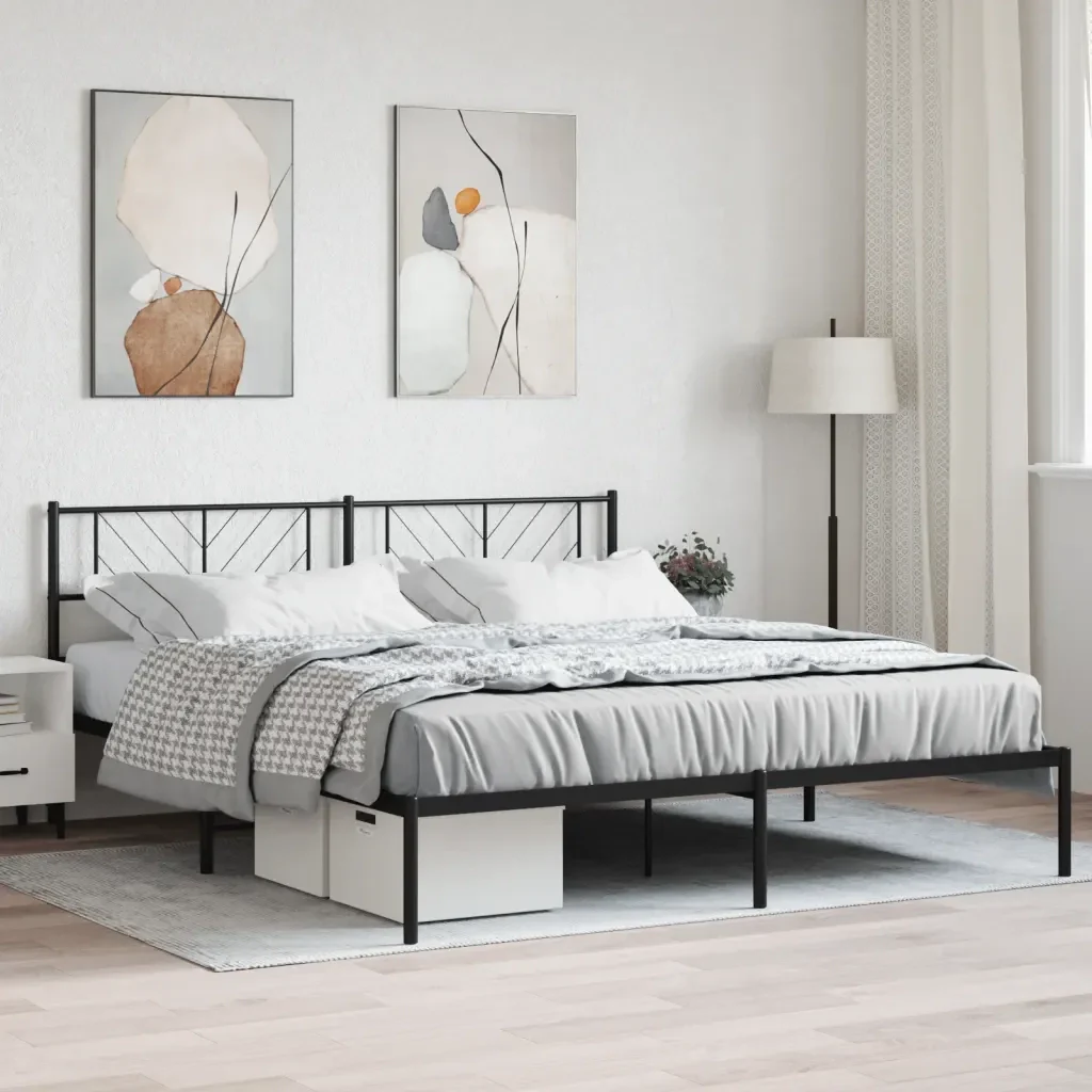 Letto matrimoniale | Letto per adulti | Giroletto con Testiera in Metallo Nero 180x200 cm - Image 2