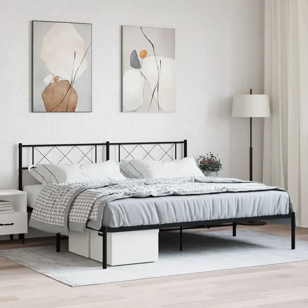 Letto matrimoniale | Letto per adulti | Giroletto con Testiera in Metallo Nero 180x200 cm - Image 2