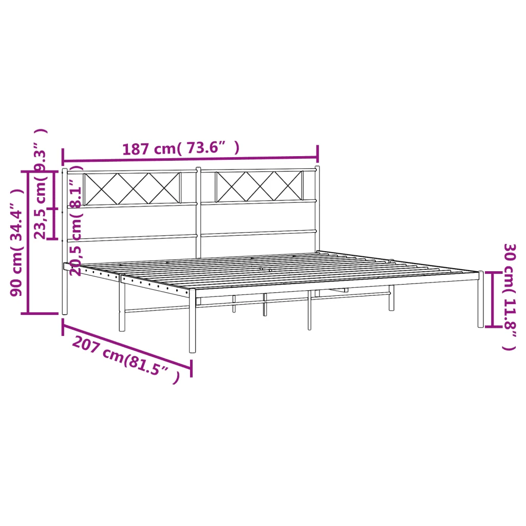 Letto matrimoniale | Letto per adulti | Giroletto con Testiera in Metallo Nero 180x200 cm - Image 9