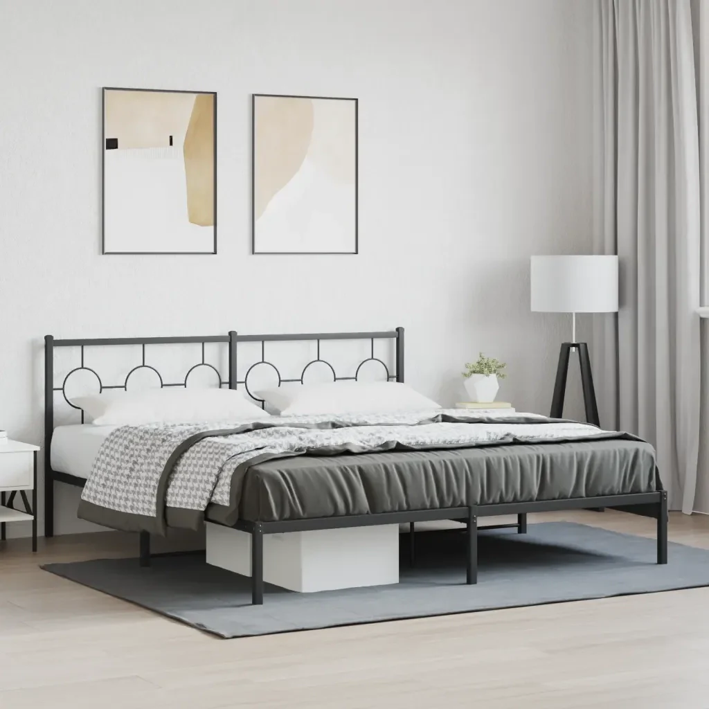 Letto matrimoniale | Letto per adulti | Giroletto con Testiera in Metallo Nero 180x200 cm - Image 2