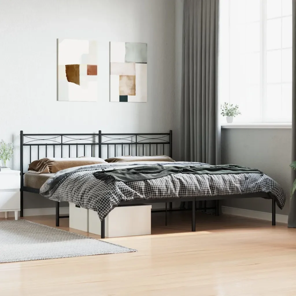 Letto matrimoniale | Letto per adulti | Giroletto con Testiera in Metallo Nero 180x200 cm - Image 2