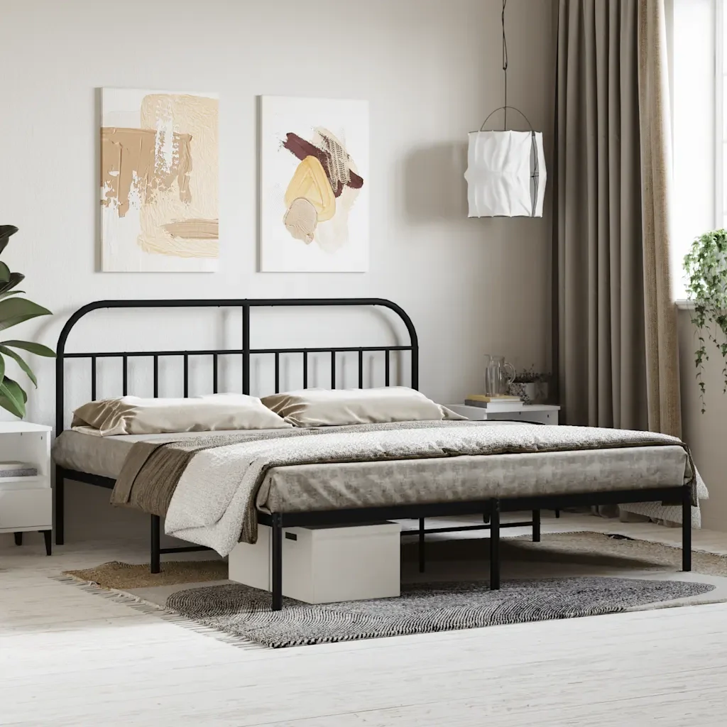Letto matrimoniale | Letto per adulti | Giroletto con Testiera in Metallo Nero 180x200 cm - Image 2