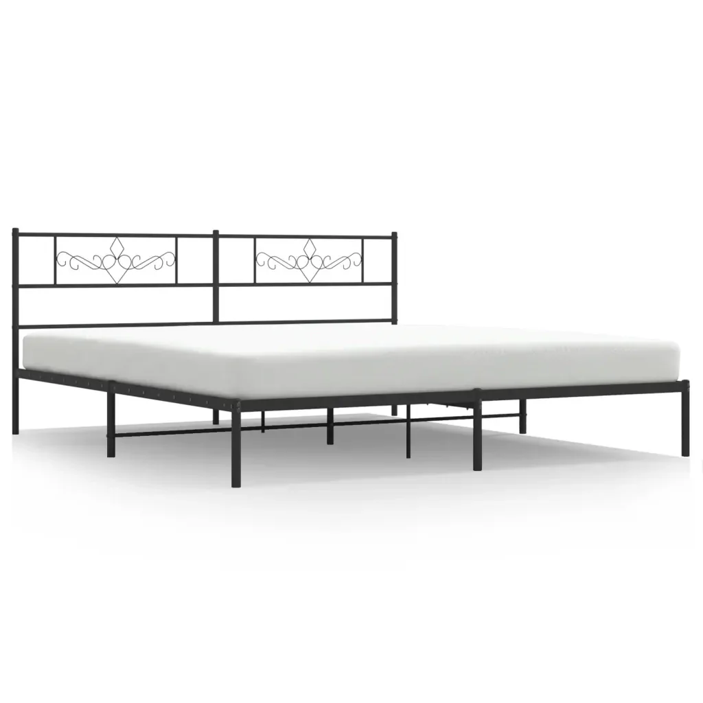 Letto matrimoniale | Letto per adulti | Giroletto con Testiera in Metallo Nero 180x200 cm