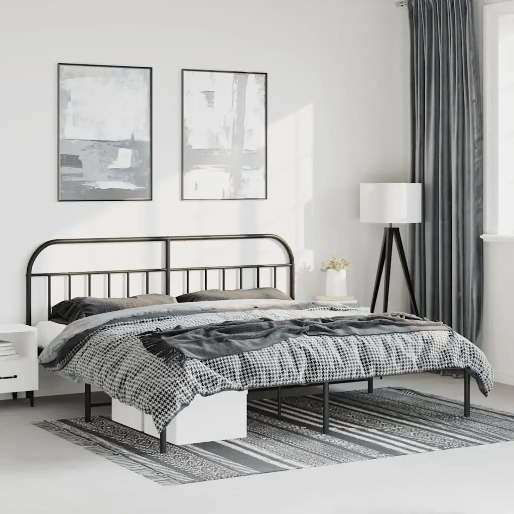Letto matrimoniale | Letto per adulti | Giroletto con Testiera in Metallo Nero 183x213 cm - Image 2