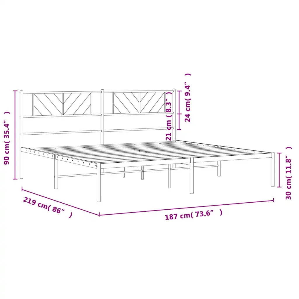 Letto matrimoniale | Letto per adulti | Giroletto con Testiera in Metallo Nero 183x213 cm - Image 10