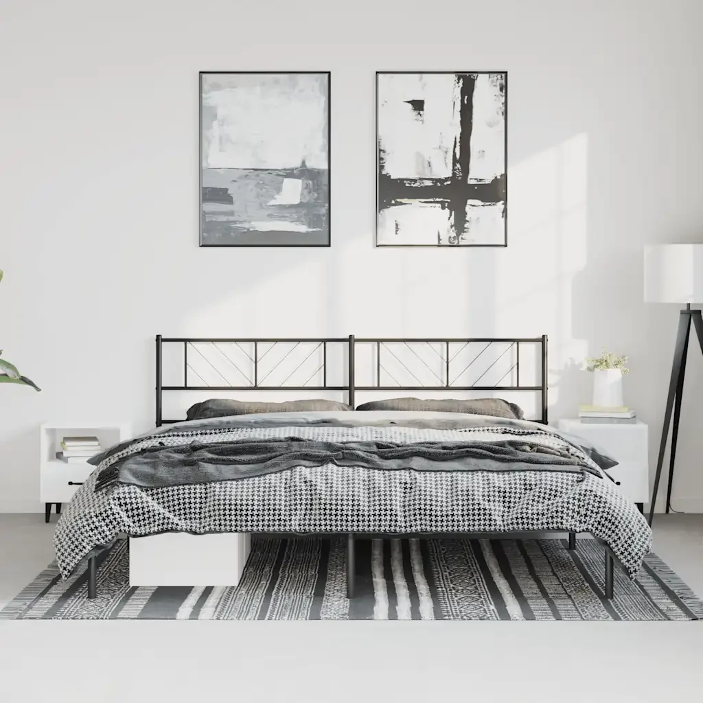Letto matrimoniale | Letto per adulti | Giroletto con Testiera in Metallo Nero 183x213 cm - Image 2