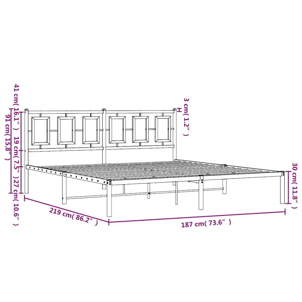 Letto matrimoniale | Letto per adulti | Giroletto con Testiera in Metallo Nero 183x213 cm - Image 10