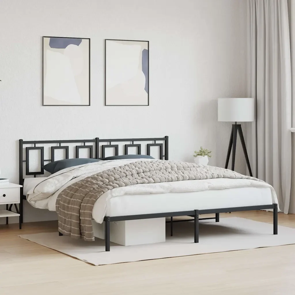 Letto matrimoniale | Letto per adulti | Giroletto con Testiera in Metallo Nero 183x213 cm - Image 2