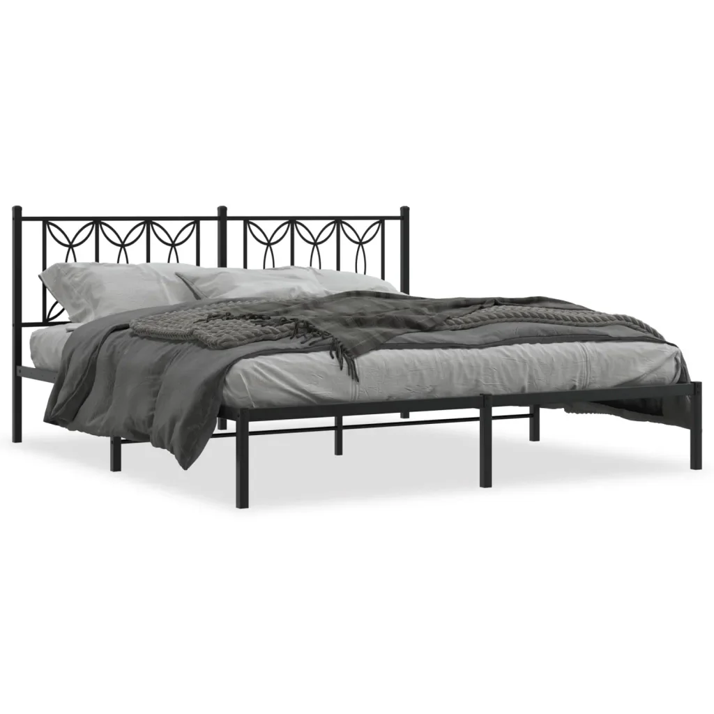 Letto matrimoniale | Letto per adulti | Giroletto con Testiera in Metallo Nero 183x213 cm