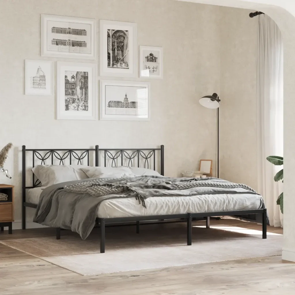 Letto matrimoniale | Letto per adulti | Giroletto con Testiera in Metallo Nero 183x213 cm - Image 2