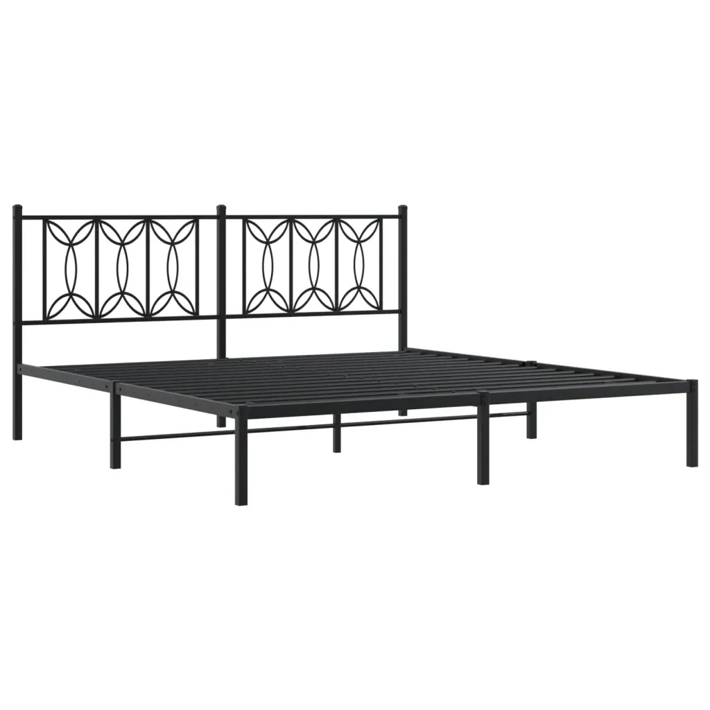 Letto matrimoniale | Letto per adulti | Giroletto con Testiera in Metallo Nero 183x213 cm - Image 4