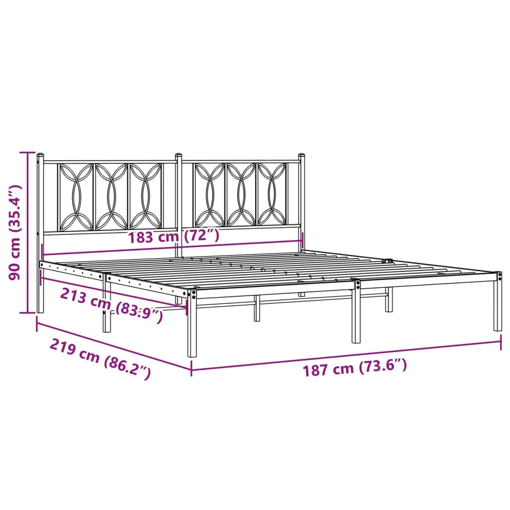 Letto matrimoniale | Letto per adulti | Giroletto con Testiera in Metallo Nero 183x213 cm - Image 8
