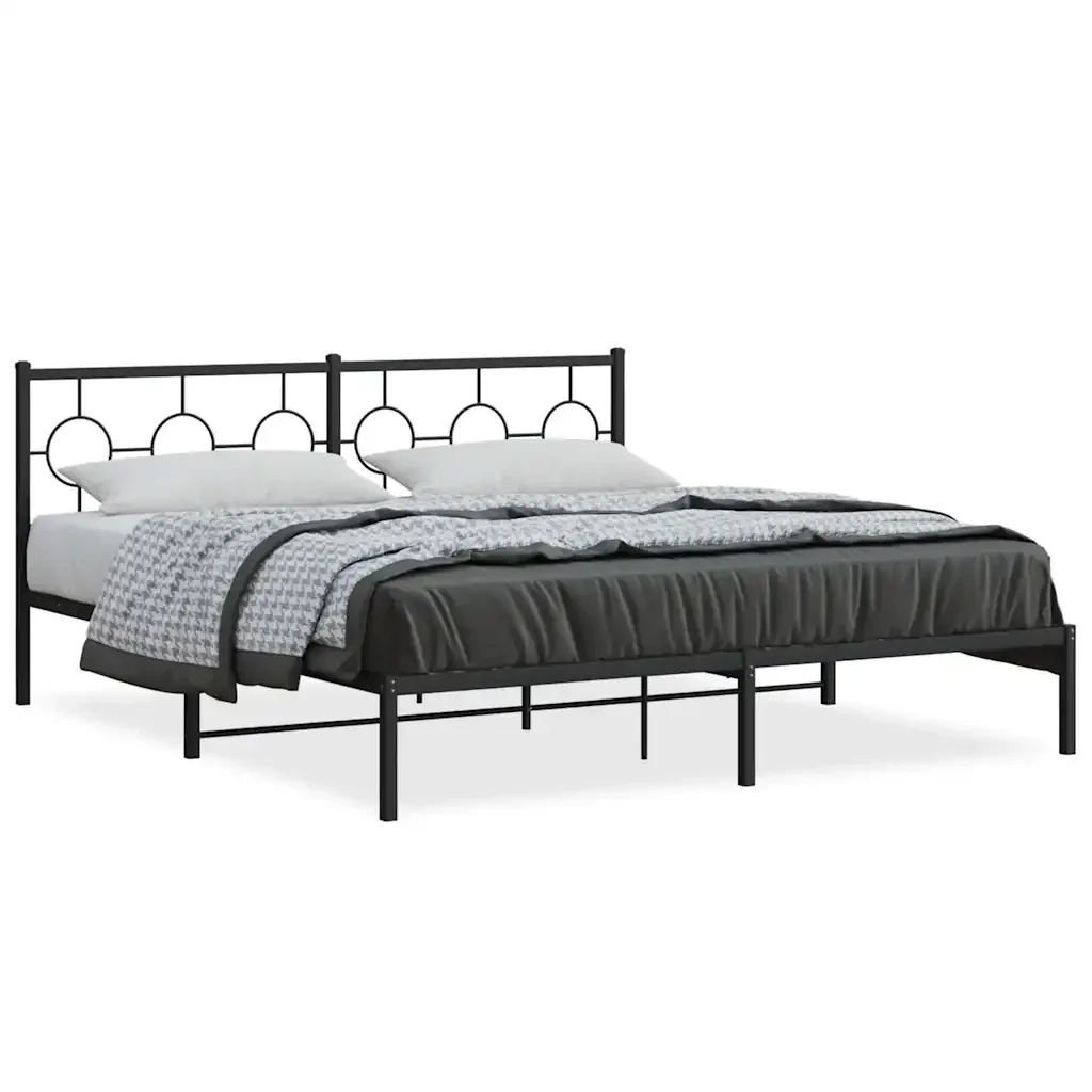 Letto matrimoniale | Letto per adulti | Giroletto con Testiera in Metallo Nero 183x213 cm