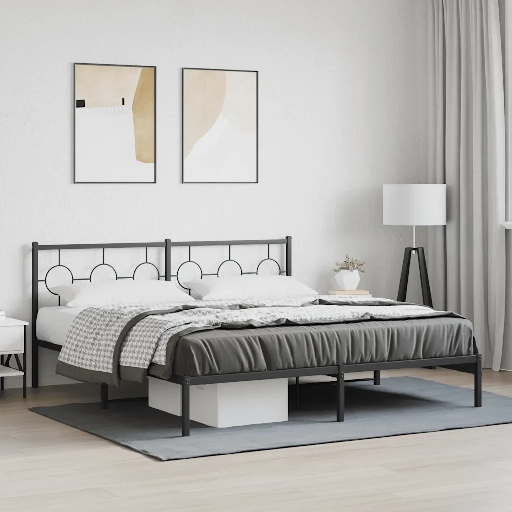 Letto matrimoniale | Letto per adulti | Giroletto con Testiera in Metallo Nero 183x213 cm - Image 2