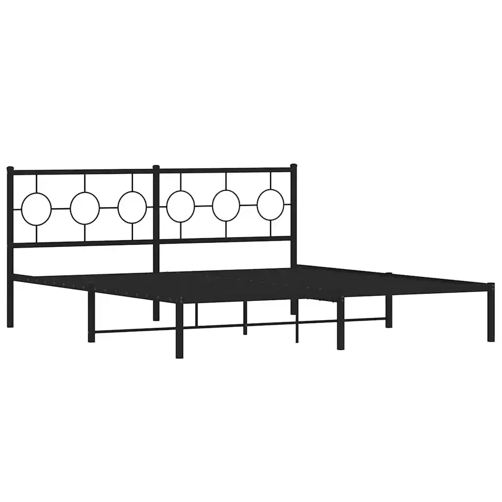 Letto matrimoniale | Letto per adulti | Giroletto con Testiera in Metallo Nero 183x213 cm - Image 4
