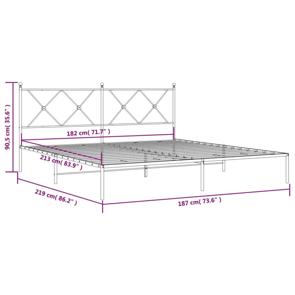 Letto matrimoniale | Letto per adulti | Giroletto con Testiera in Metallo Nero 183x213 cm - Image 8