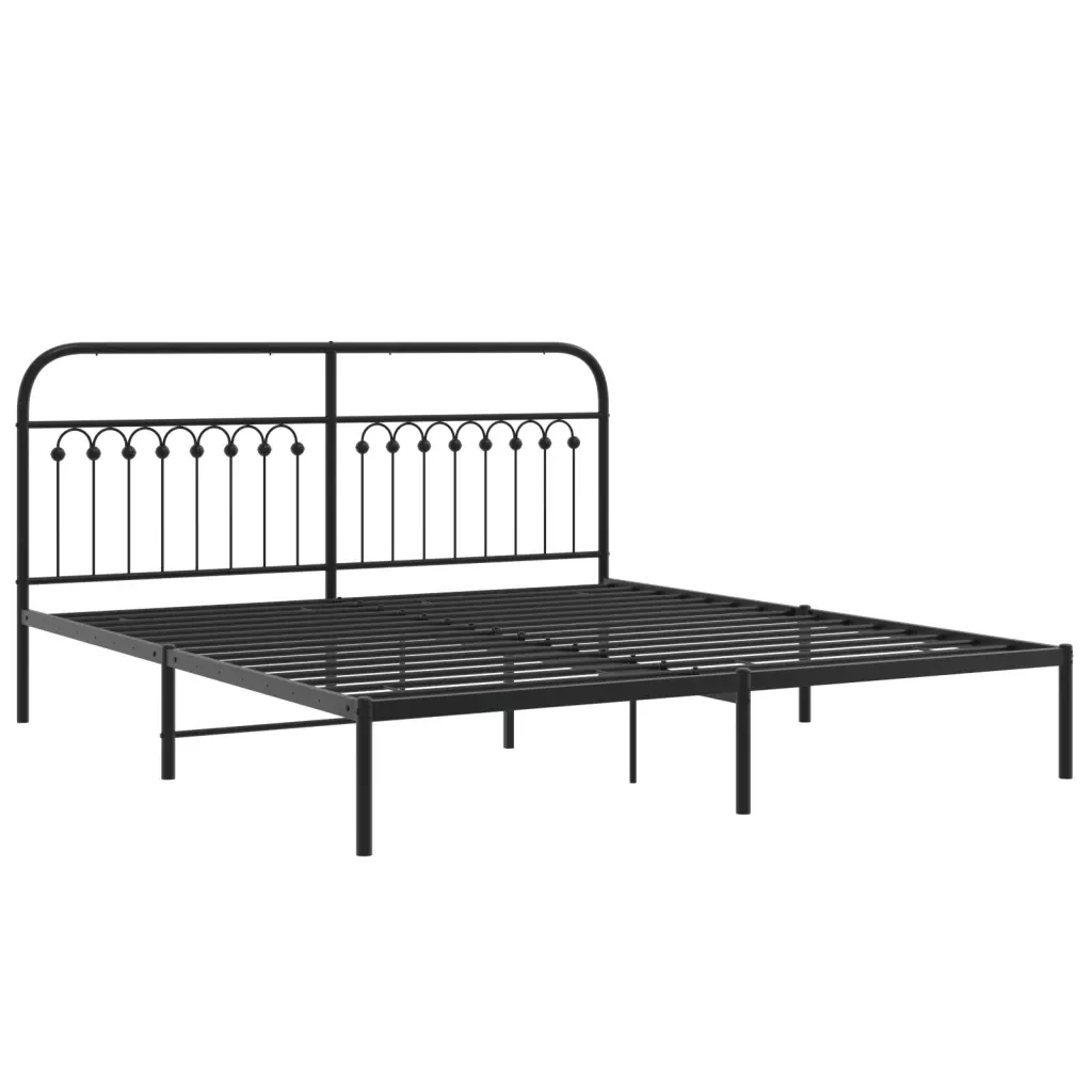Letto matrimoniale | Letto per adulti | Giroletto con Testiera in Metallo Nero 183x213 cm - Image 4