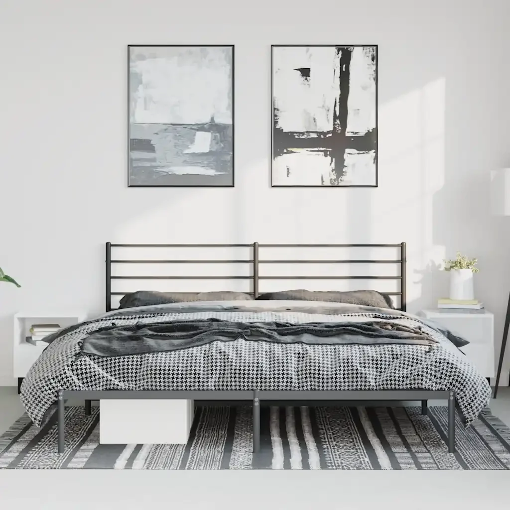Letto matrimoniale | Letto per adulti | Giroletto con Testiera in Metallo Nero 183x213 cm - Image 3