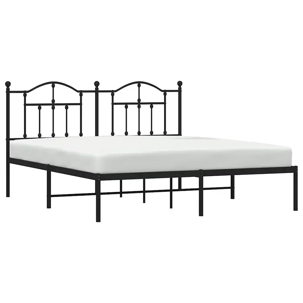 Letto matrimoniale | Letto per adulti | Giroletto con Testiera in Metallo Nero 183x213 cm - Image 5