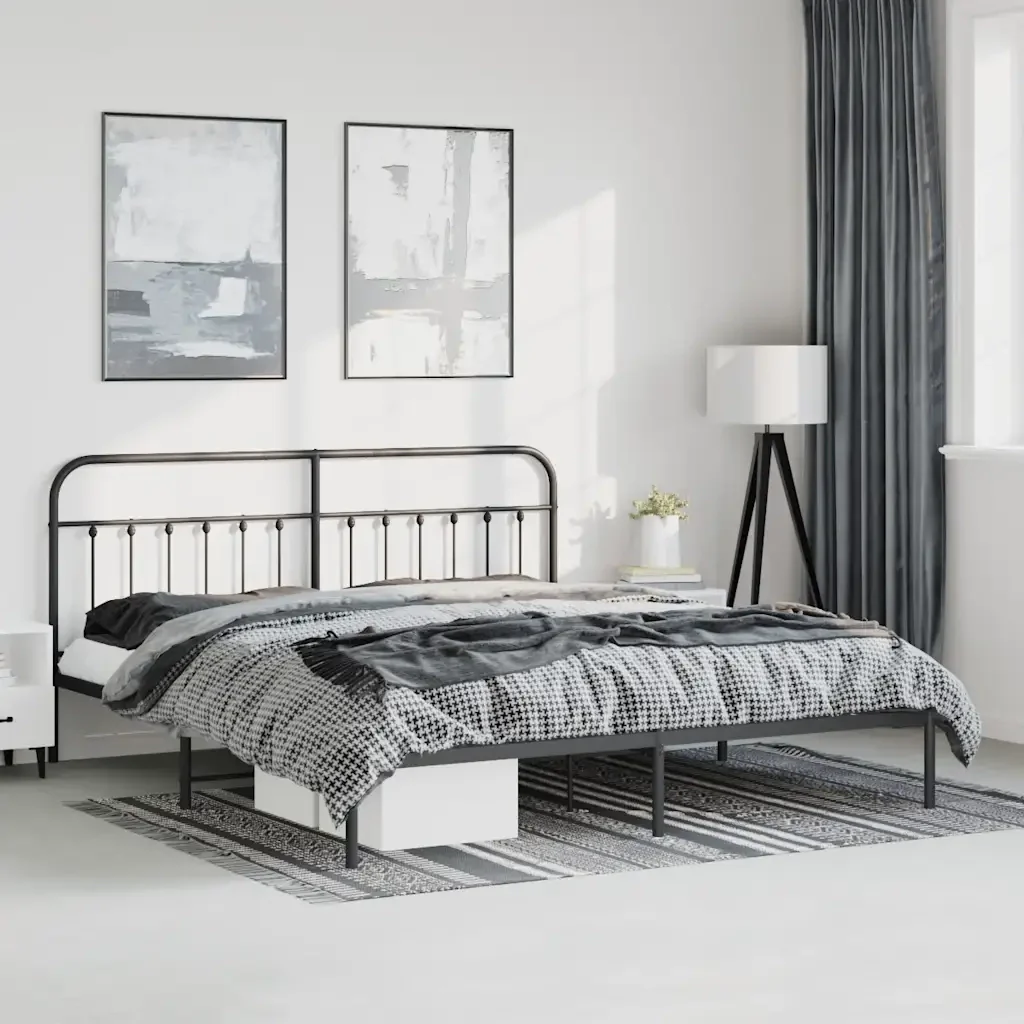 Letto matrimoniale | Letto per adulti | Giroletto con Testiera in Metallo Nero 193x203 cm - Image 2