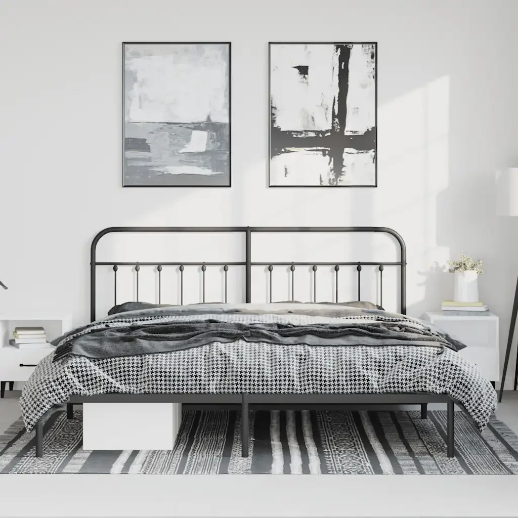 Letto matrimoniale | Letto per adulti | Giroletto con Testiera in Metallo Nero 193x203 cm - Image 4