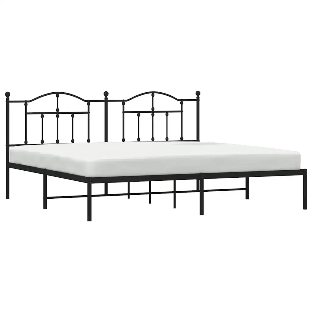 Letto matrimoniale | Letto per adulti | Giroletto con Testiera in Metallo Nero 193x203 cm - Image 5
