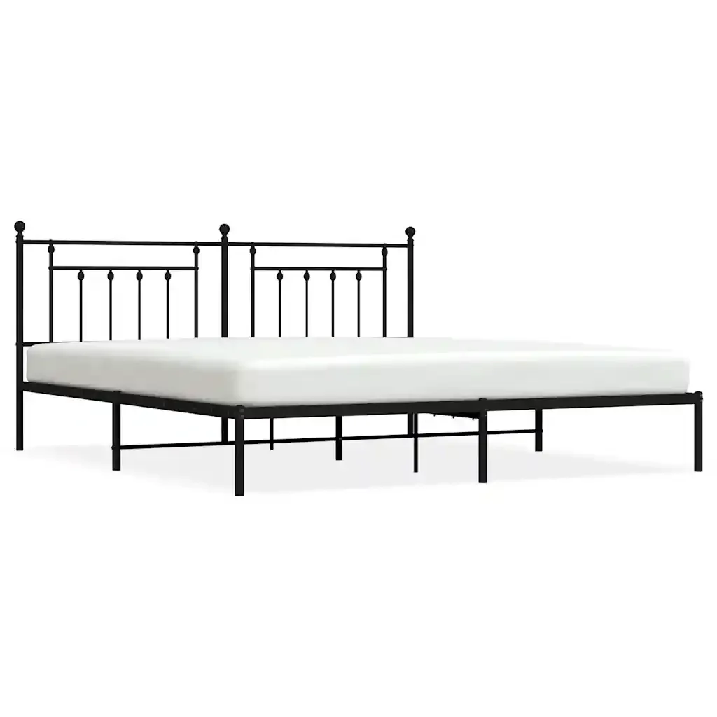 Letto matrimoniale | Letto per adulti | Giroletto con Testiera in Metallo Nero 193x203 cm