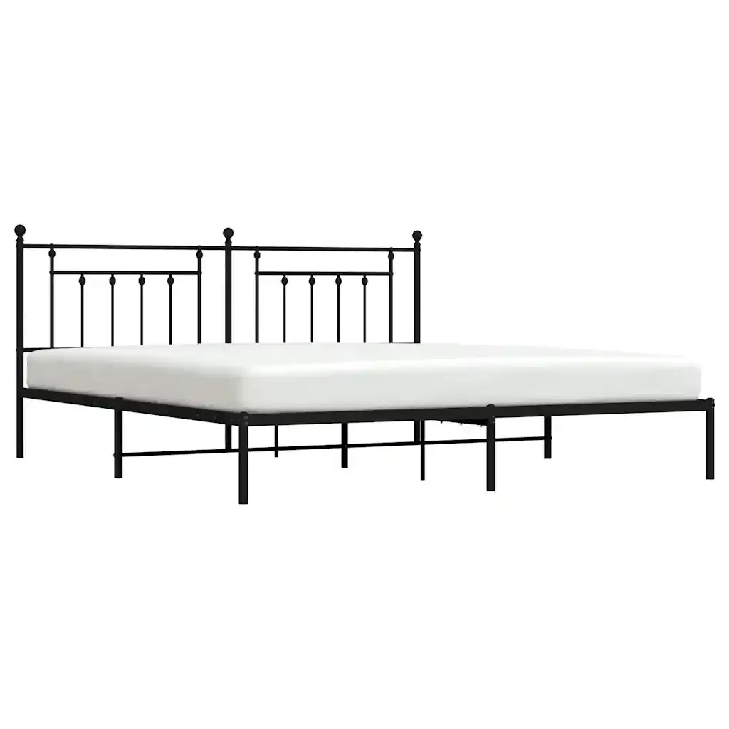 Letto matrimoniale | Letto per adulti | Giroletto con Testiera in Metallo Nero 193x203 cm - Image 5