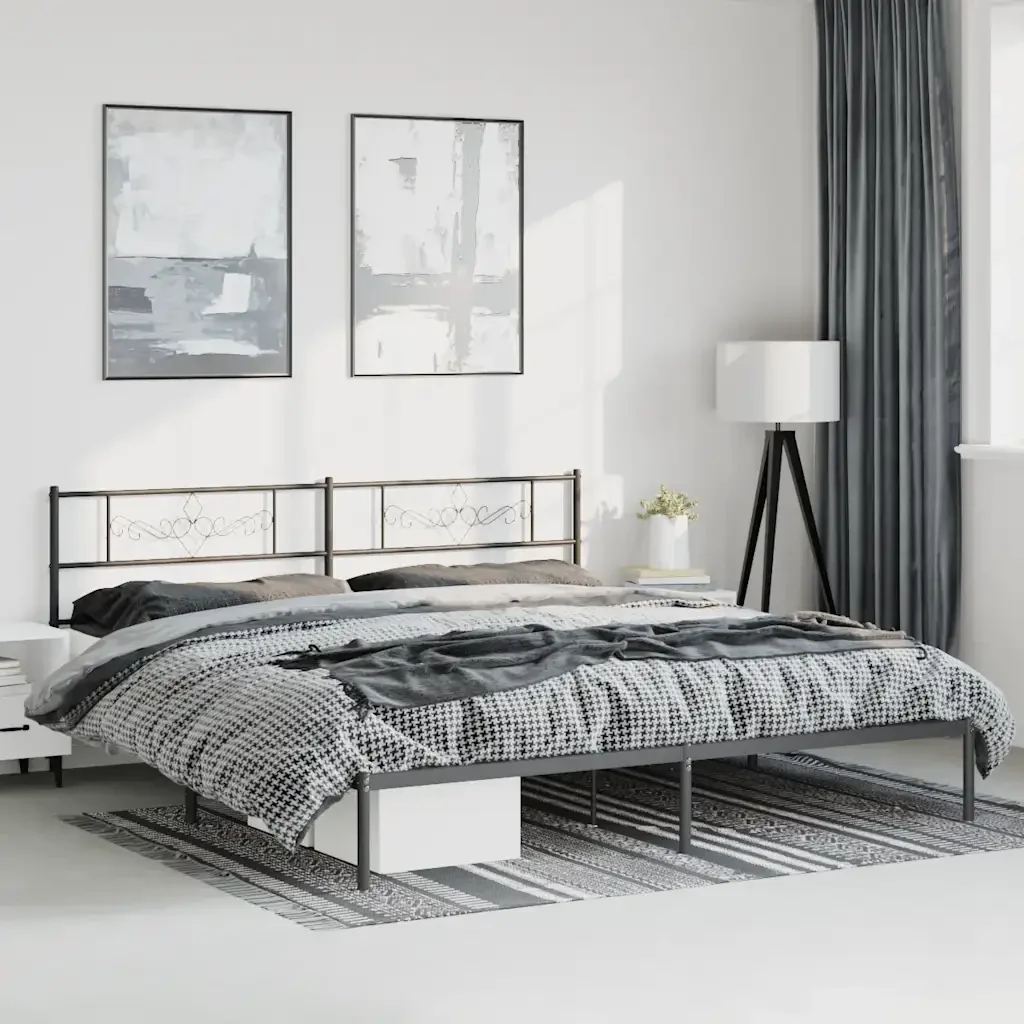 Letto matrimoniale | Letto per adulti | Giroletto con Testiera in Metallo Nero 193x203 cm - Image 2