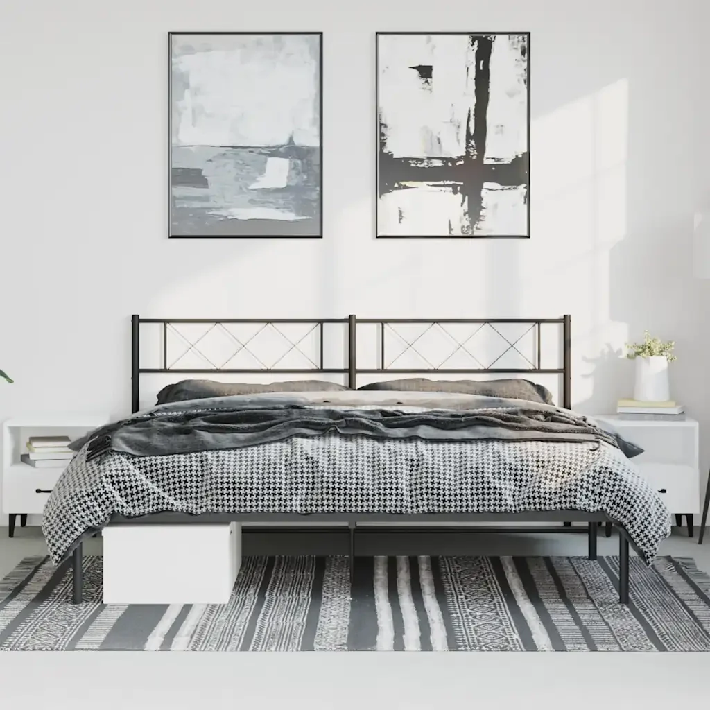 Letto matrimoniale | Letto per adulti | Giroletto con Testiera in Metallo Nero 193x203 cm - Image 3