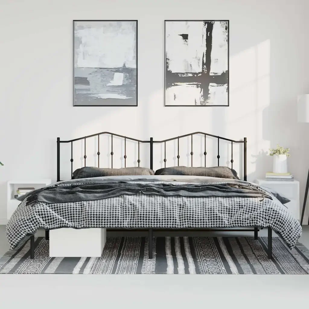 Letto matrimoniale | Letto per adulti | Giroletto con Testiera in Metallo Nero 193x203 cm - Image 3