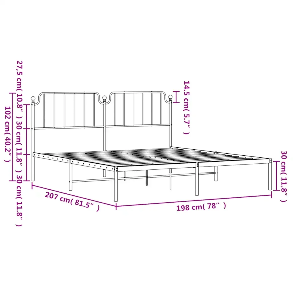 Letto matrimoniale | Letto per adulti | Giroletto con Testiera in Metallo Nero 193x203 cm - Image 10