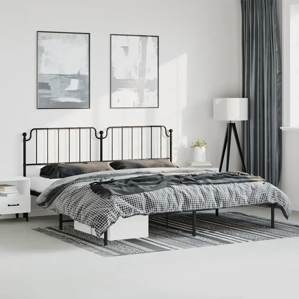 Letto matrimoniale | Letto per adulti | Giroletto con Testiera in Metallo Nero 193x203 cm - Image 2