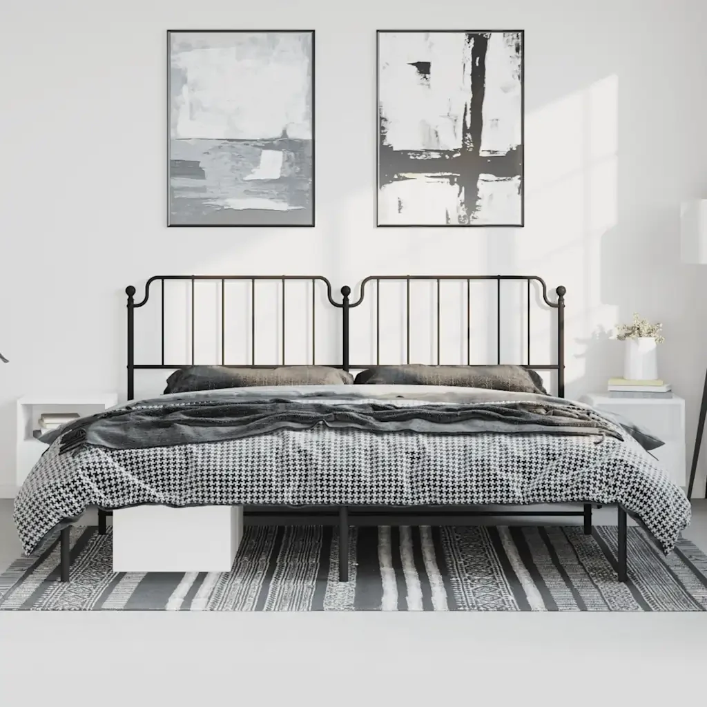 Letto matrimoniale | Letto per adulti | Giroletto con Testiera in Metallo Nero 193x203 cm - Image 4
