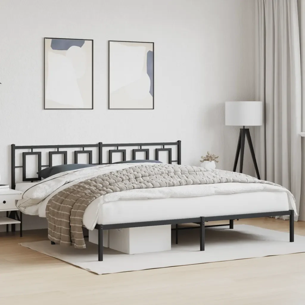 Letto matrimoniale | Letto per adulti | Giroletto con Testiera in Metallo Nero 193x203 cm - Image 2