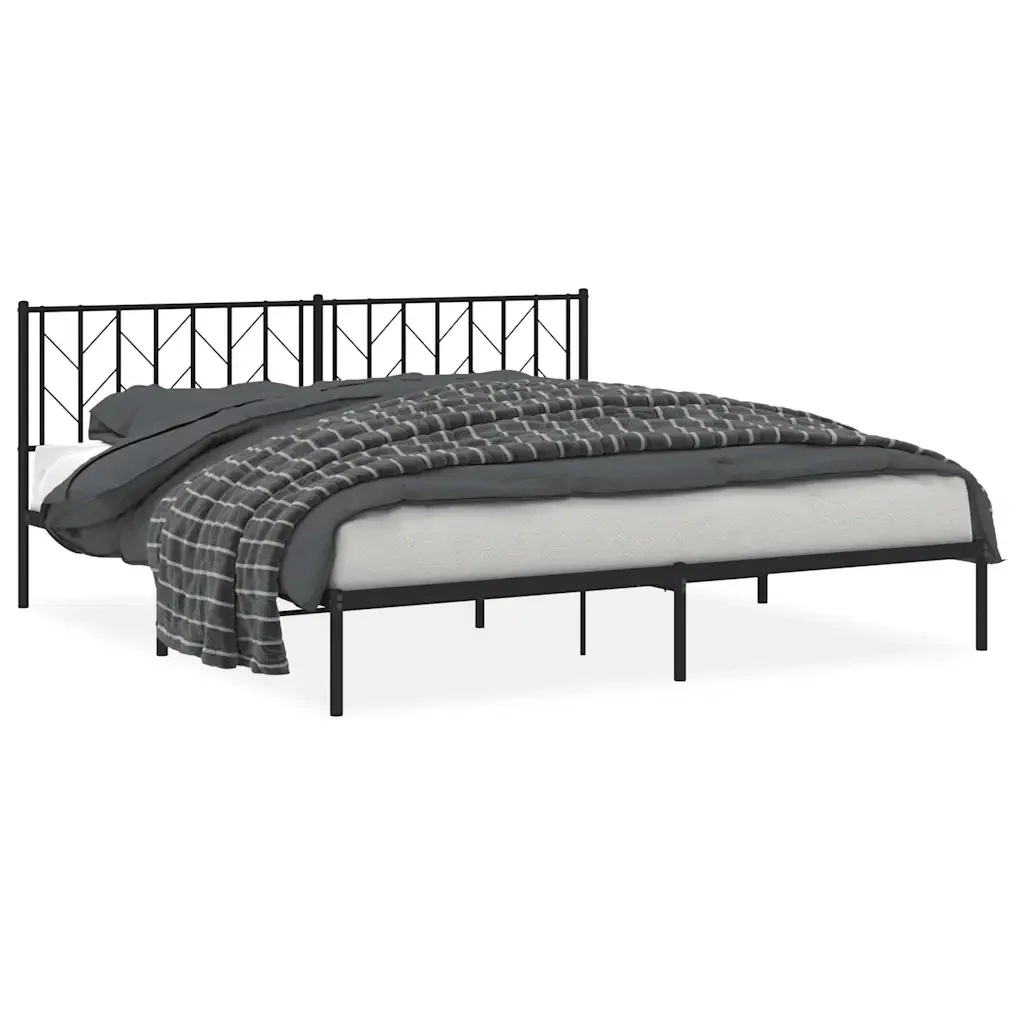 Letto matrimoniale | Letto per adulti | Giroletto con Testiera in Metallo Nero 193x203 cm