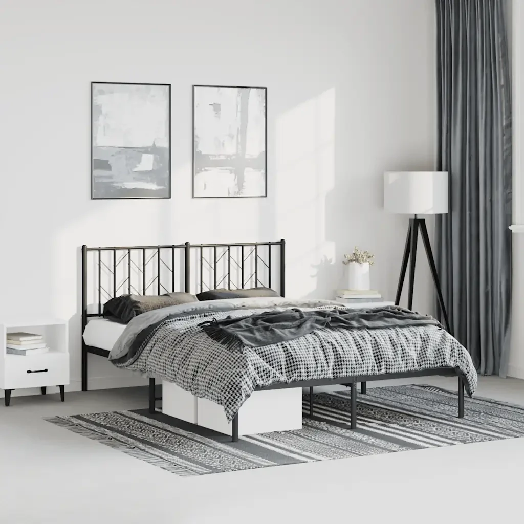 Letto matrimoniale | Letto per adulti | Giroletto con Testiera in Metallo Nero 193x203 cm - Image 2