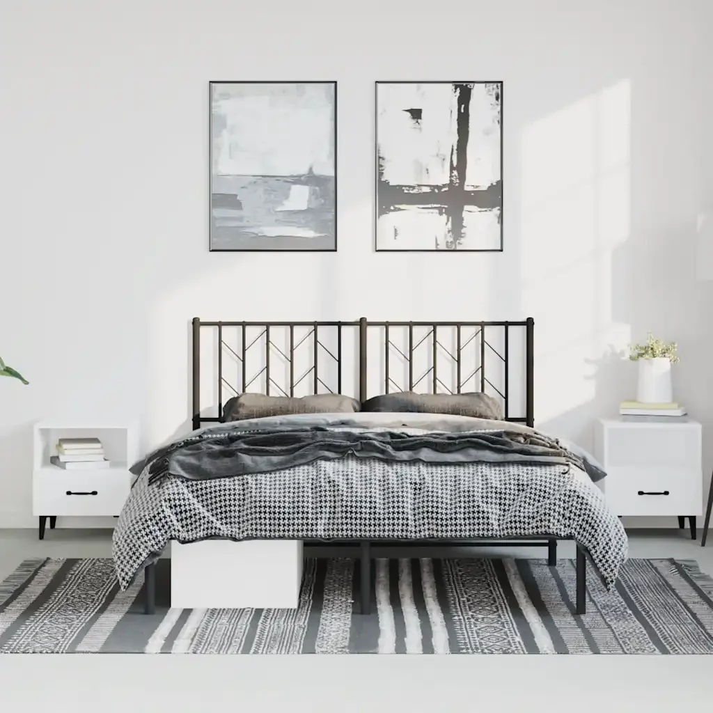 Letto matrimoniale | Letto per adulti | Giroletto con Testiera in Metallo Nero 193x203 cm - Image 4