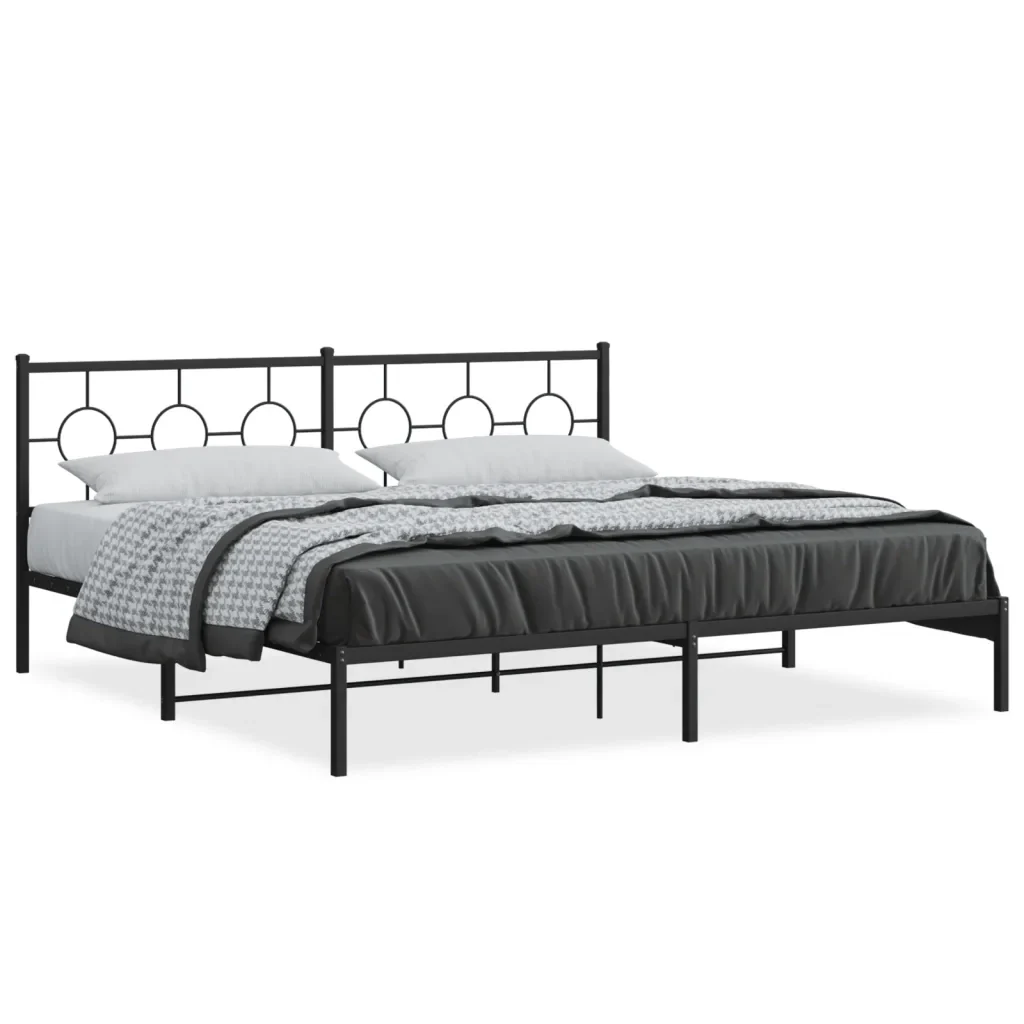 Letto matrimoniale | Letto per adulti | Giroletto con Testiera in Metallo Nero 193x203 cm