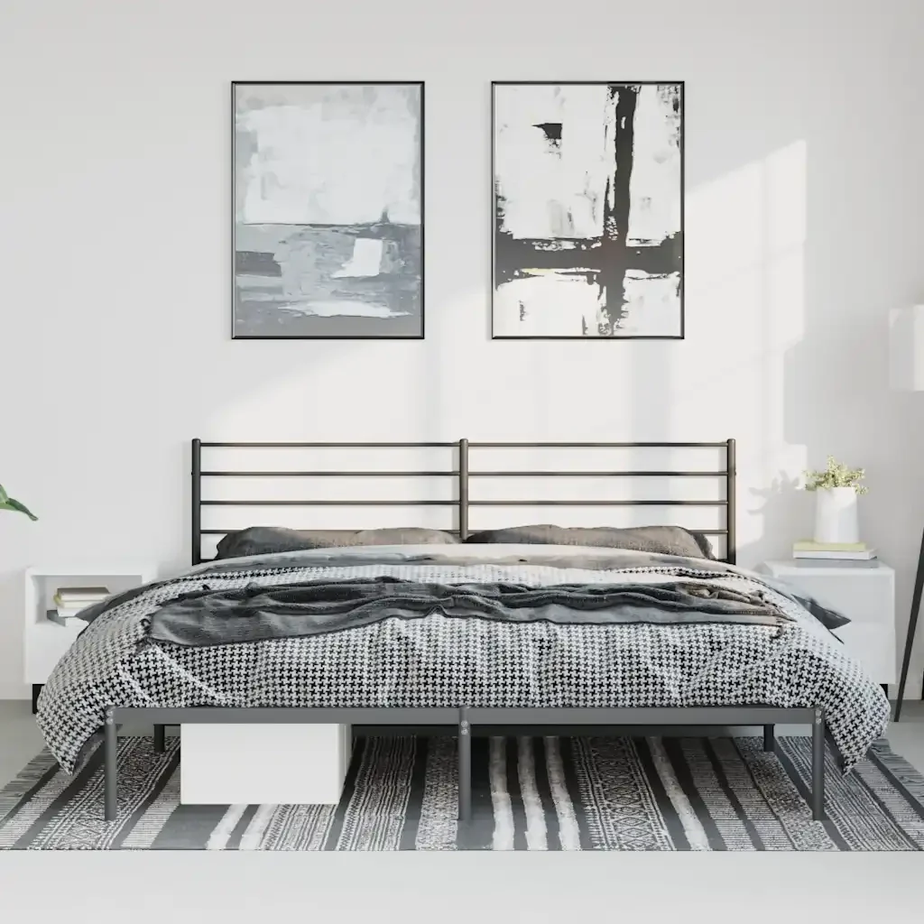 Letto matrimoniale | Letto per adulti | Giroletto con Testiera in Metallo Nero 193x203 cm - Image 3