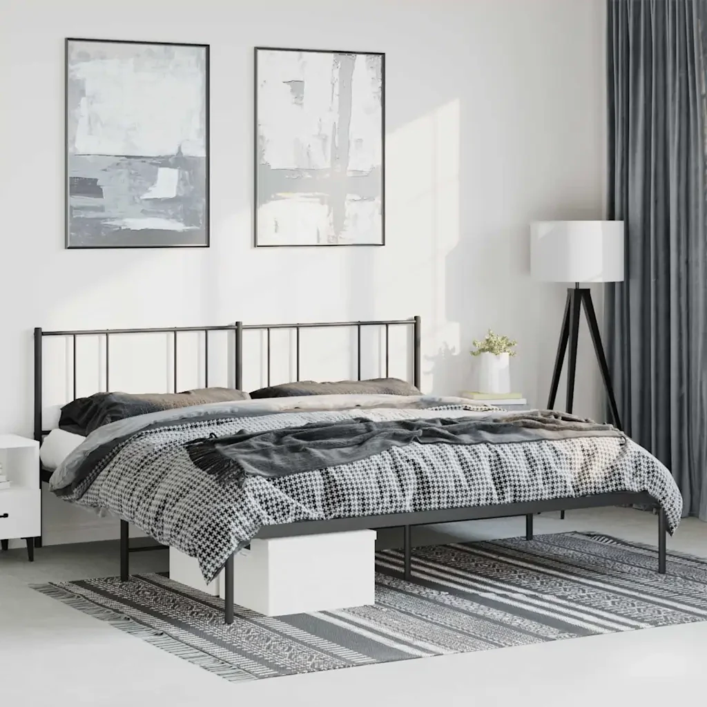 Letto matrimoniale | Letto per adulti | Giroletto con Testiera in Metallo Nero 193x203 cm - Image 2
