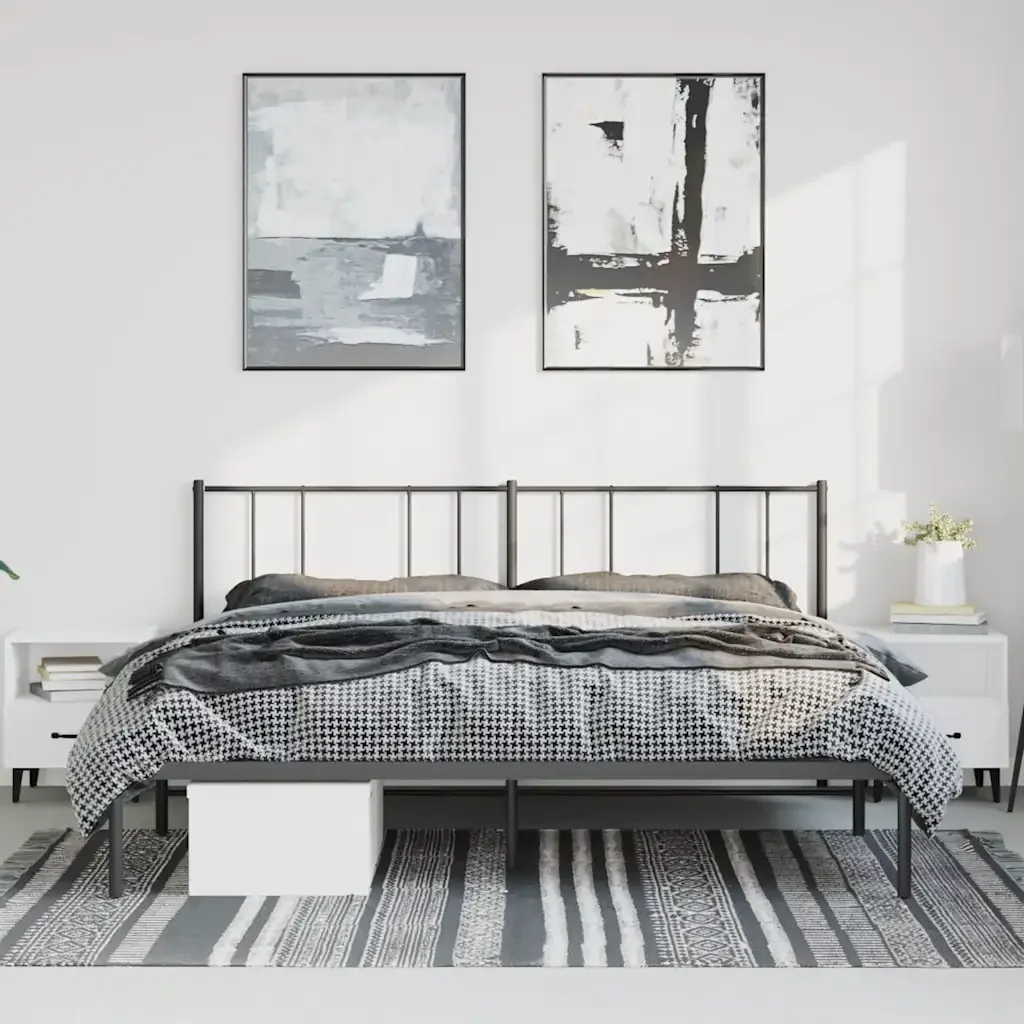Letto matrimoniale | Letto per adulti | Giroletto con Testiera in Metallo Nero 193x203 cm - Image 4