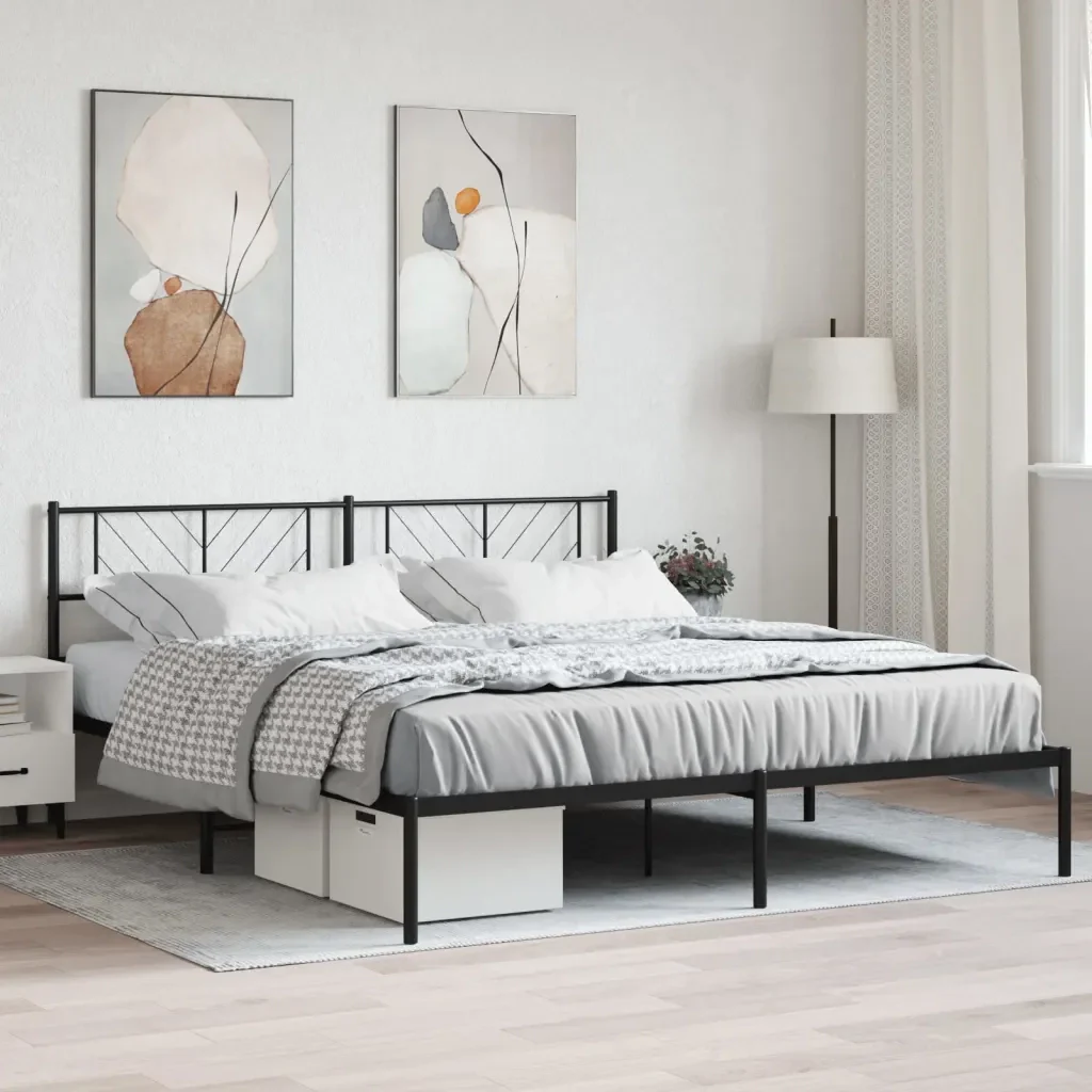 Letto matrimoniale | Letto per adulti | Giroletto con Testiera in Metallo Nero 200x200 cm - Image 2