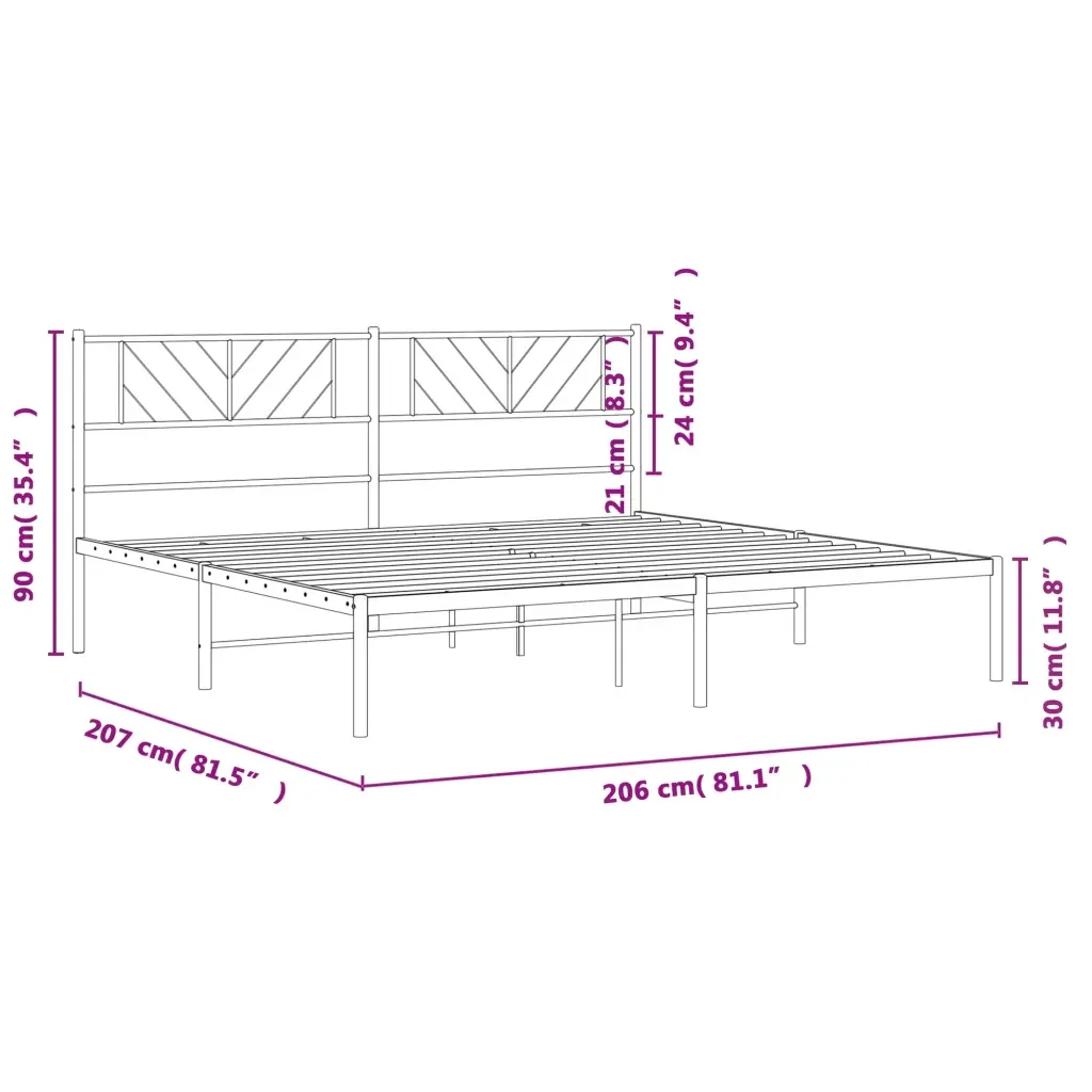 Letto matrimoniale | Letto per adulti | Giroletto con Testiera in Metallo Nero 200x200 cm - Image 9