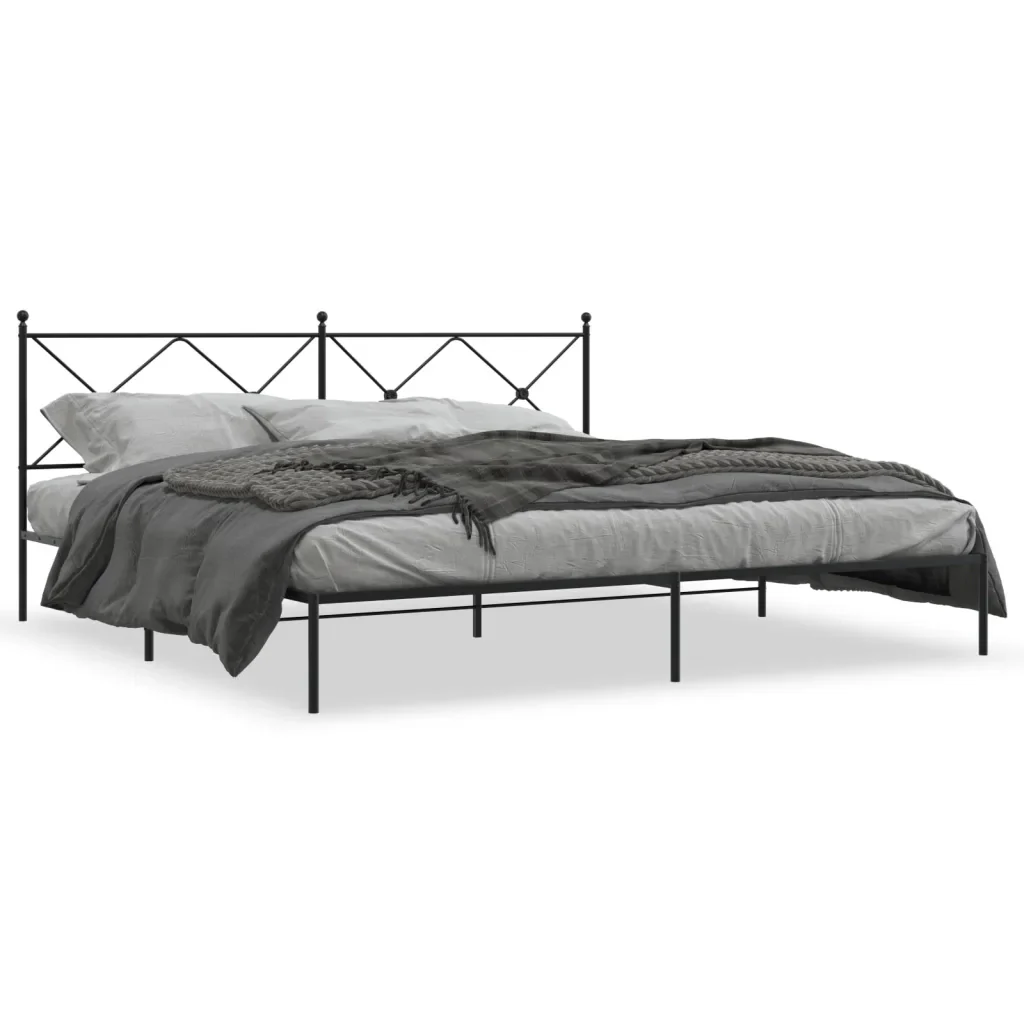 Letto matrimoniale | Letto per adulti | Giroletto con Testiera in Metallo Nero 200x200 cm