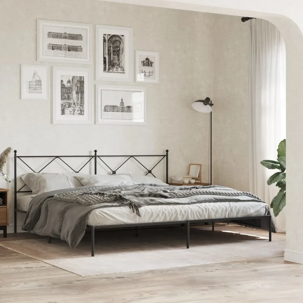 Letto matrimoniale | Letto per adulti | Giroletto con Testiera in Metallo Nero 200x200 cm - Image 2