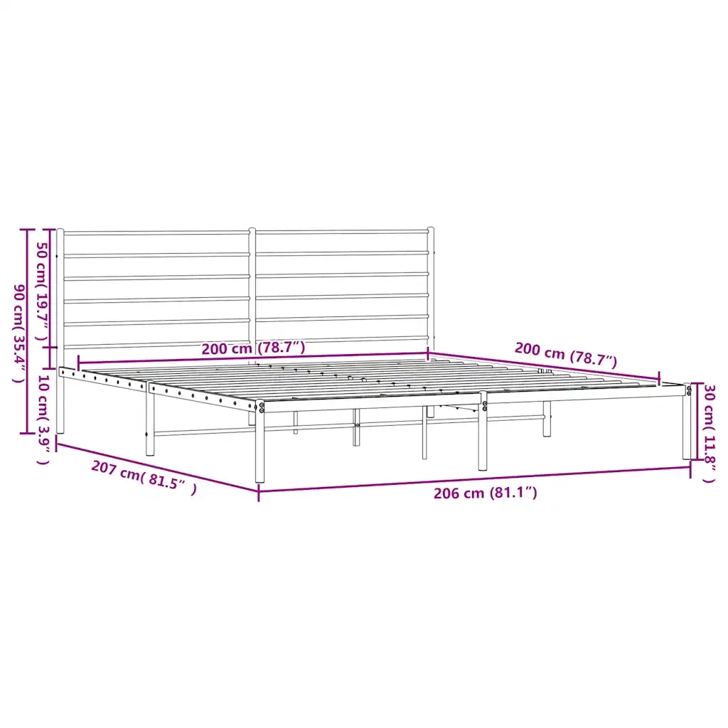 Letto matrimoniale | Letto per adulti | Giroletto con Testiera in Metallo Nero 200x200 cm - Image 10